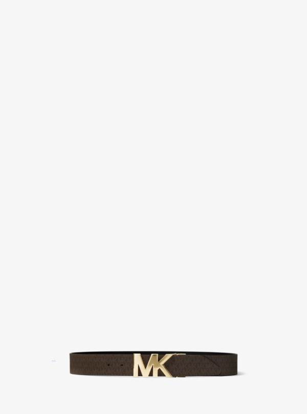Damske Opasky Michael Kors Reversible Logo and Leather Waist Čierne Hnede - Doplnky Michael Kors Vypredaj | VCIXG-3892